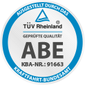 Geprüfte Qualität durch das TÜV Rheinland - ABE und KBA-Nummer inklusive